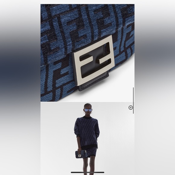 NEW Fendi Baguette Chain Midi Dark blue black FF tapestry bag silver hardware - Picture 15 of 15